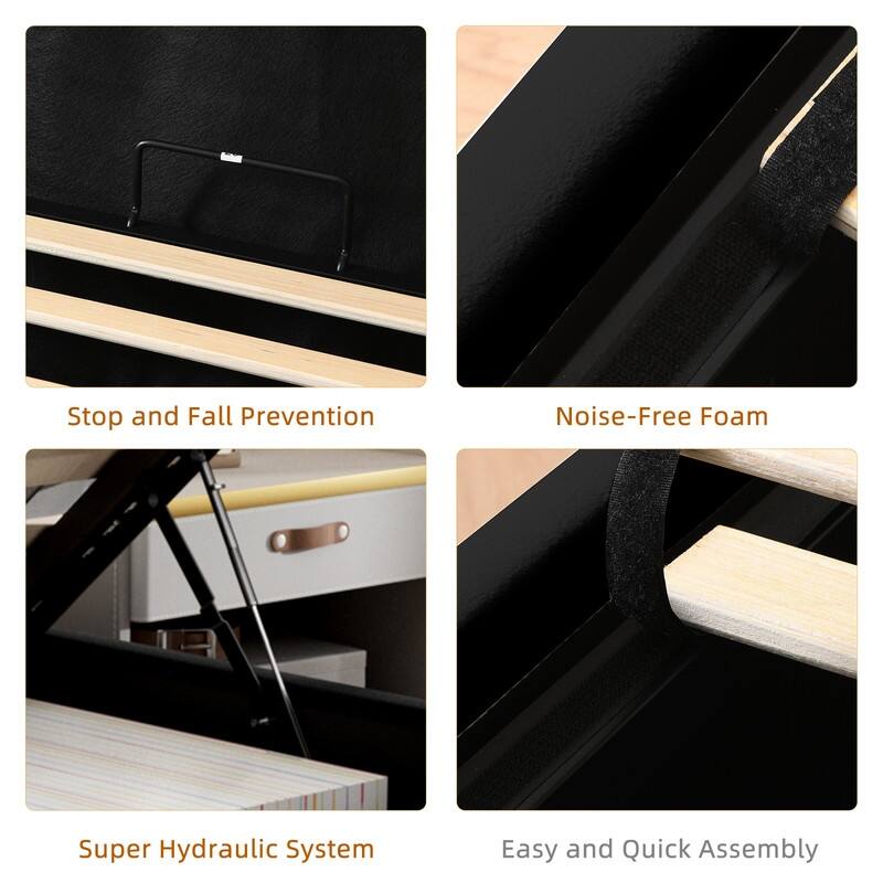 Modern Upholstered Lift-Up Storage Platform Bed with Headboard