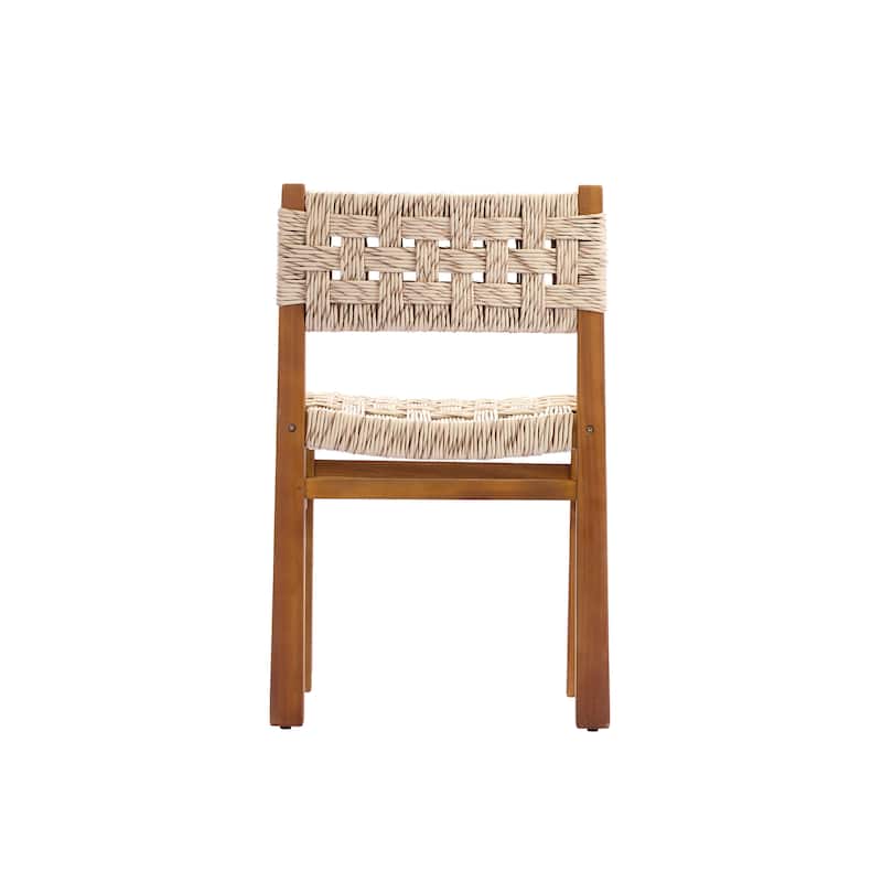 Christopher Knight Home - Carys 3-Piece Outdoor Acacia Wood Dining Set with Wicker Woven Back Chairs & 27.5" Round Slat Table