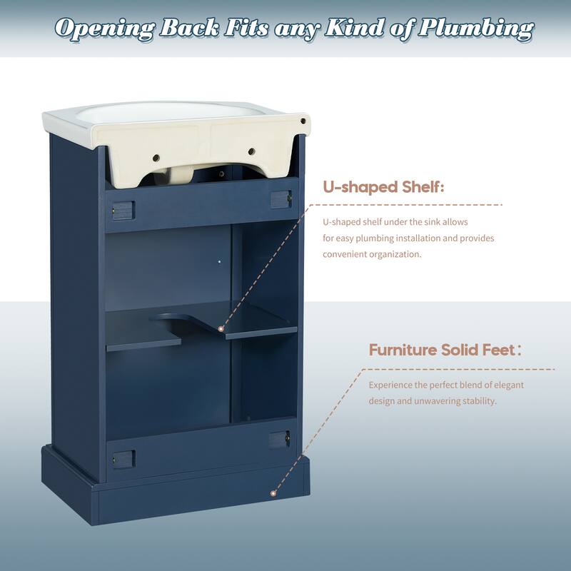 30" Bathroom Storage Cabinet with Ceramic Sink, 2 Large Soft Closing Doors with Organizer, 1 Hided Drawer and Adjustable Shelf