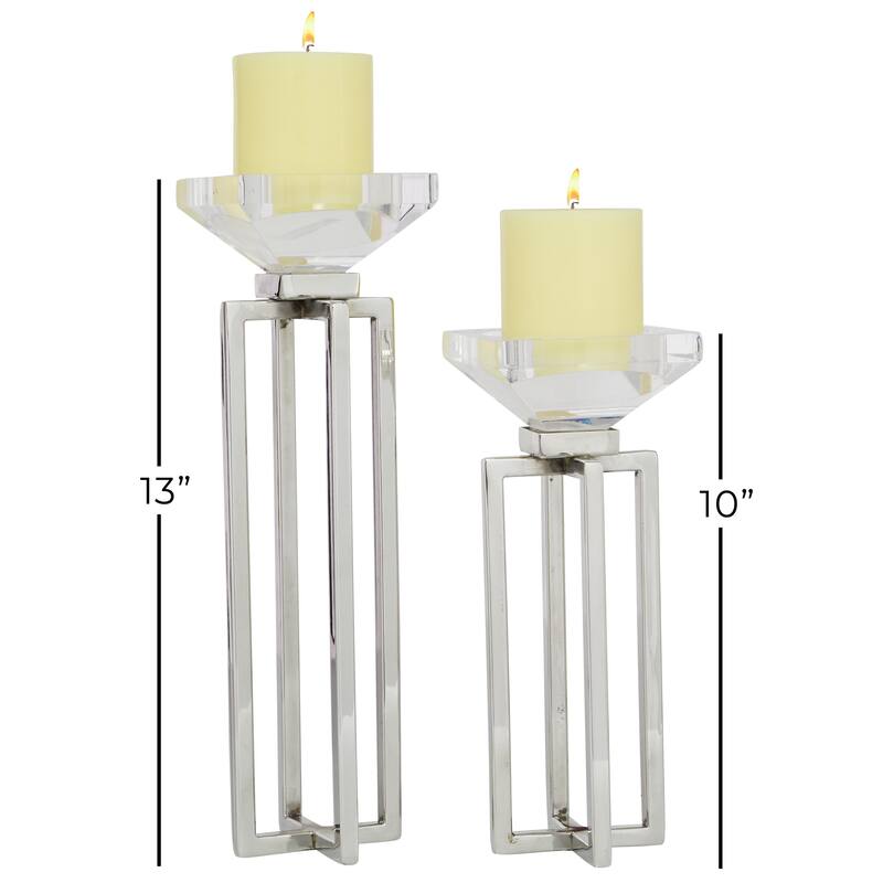 Stainless Steel Metal Geometric Decorative Candle Holder with Diamond Inspired Top - Set of 2 Silver - Roche River Decor