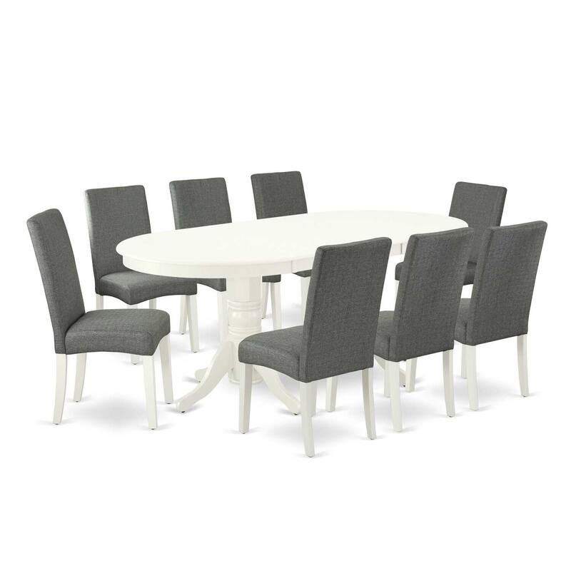 Boho Kitchen Table Set with 8 Chairs - Linen White Oval Dining Set - 40x76 Inch Butterfly Leaf Table - 76.3