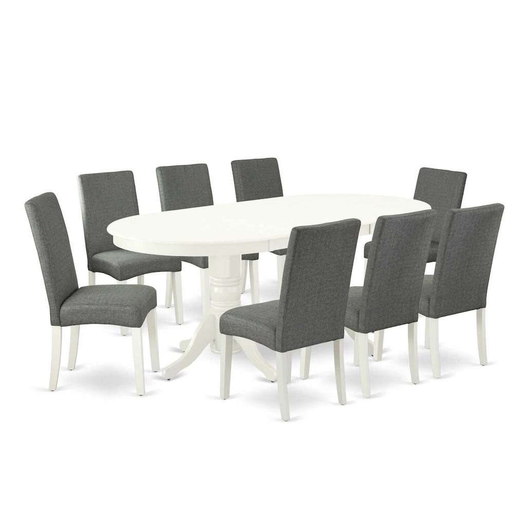 Boho Kitchen Table Set with 8 Chairs - Linen White Oval Dining Set - 40x76 Inch Butterfly Leaf Table - 76.3