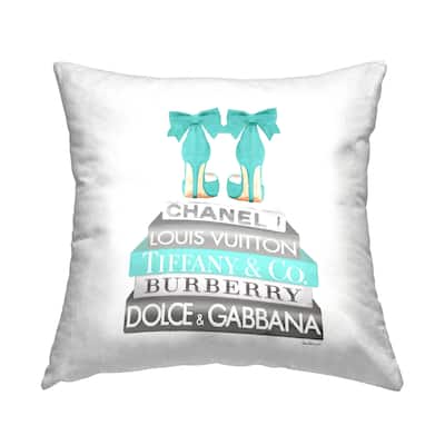 Stupell Turquoise Fashion Heels Glam Brand Books Printed Throw Pillow by Amanda Greenwood
