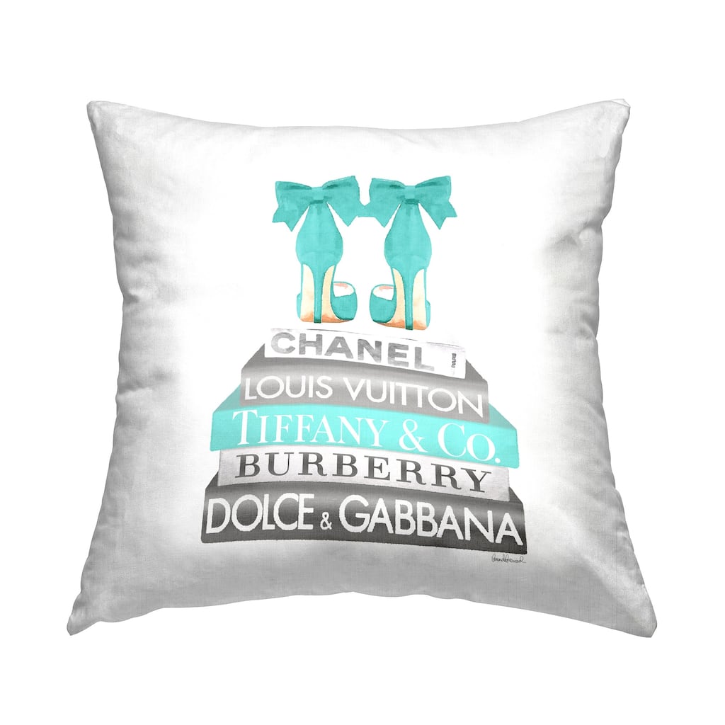Stupell Turquoise Fashion Heels Glam Brand Books Printed Throw Pillow by Amanda Greenwood