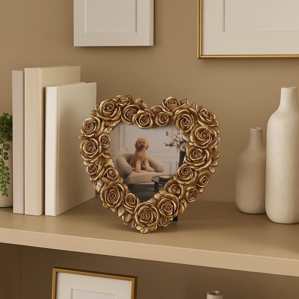 Polyresin Rosette Heart Photo Frame - Polyresin - Gold