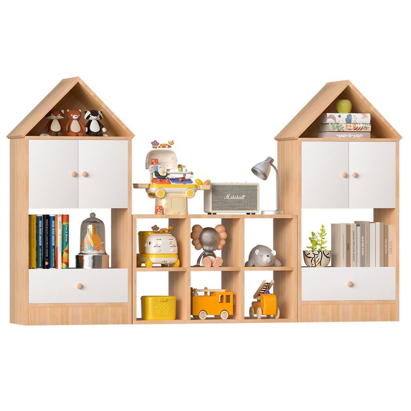 MVersatile Kids Bookshelf House Shape Toy Organizer for Bedroom Playroom