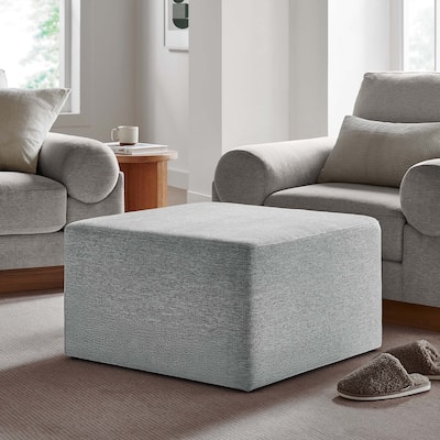 Callum 17"/28" Square Woven Heathered Fabric Upholstered Ottoman