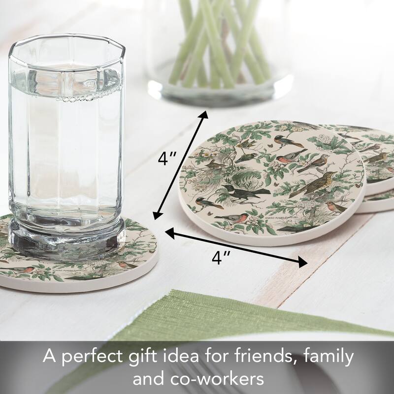 Honeybloom Birds 4 Pack Round Absorbent Stone Coasters with Protective Cork Backing Manufactured in The USA