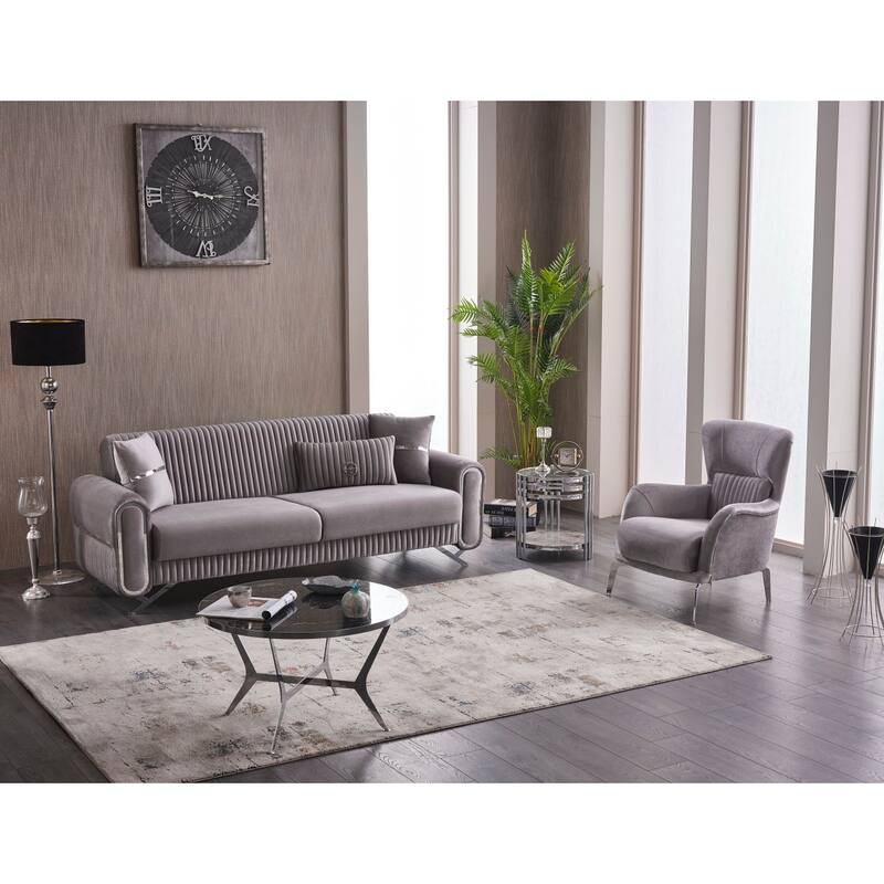 Ruanda 3-Pieces Comfortable Sleeper Modern One Sofa Two Chair Living Room Set - Light Grey