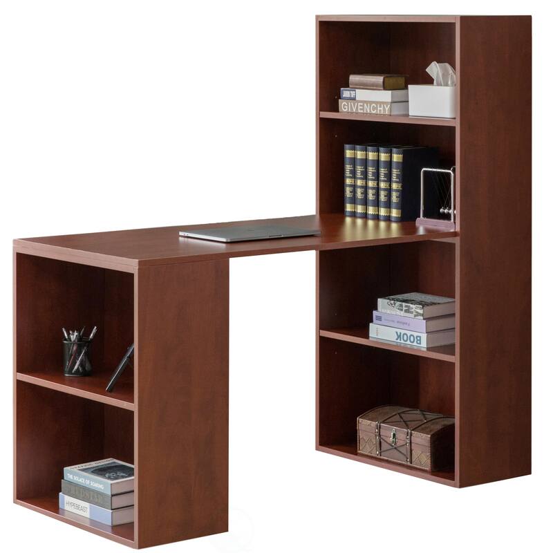 Computer Writing Workstation Table with Combo Bookshelf Bookcase - Cherry Large	