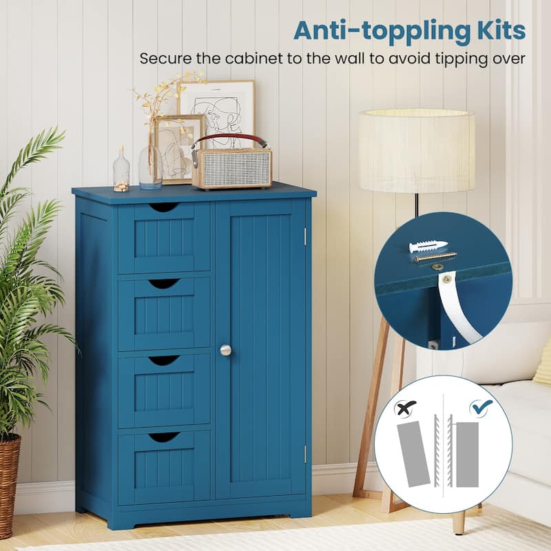 Gymax Wooden 4 Drawer FreeStanding Bathroom Floor Cabinet Storage