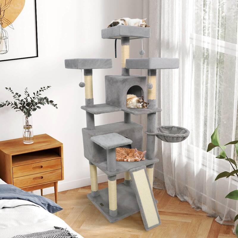 Costway 65” Tall Multi-level Cat Tree with 3 Upholstered Top Perch 2 - See Details