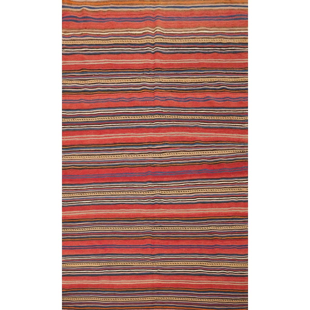 Hand Woven Oriental 100% Wool Carpet Southwestern Geometric Oranges & Rust Kilim Area Rug - 7' 11'' X 5' 2''