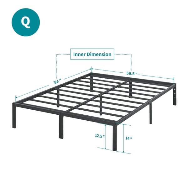 slide 19 of 20, Sleeplanner 14-inch Minimalist Modern Black Metal Platform Bed Frame Queen