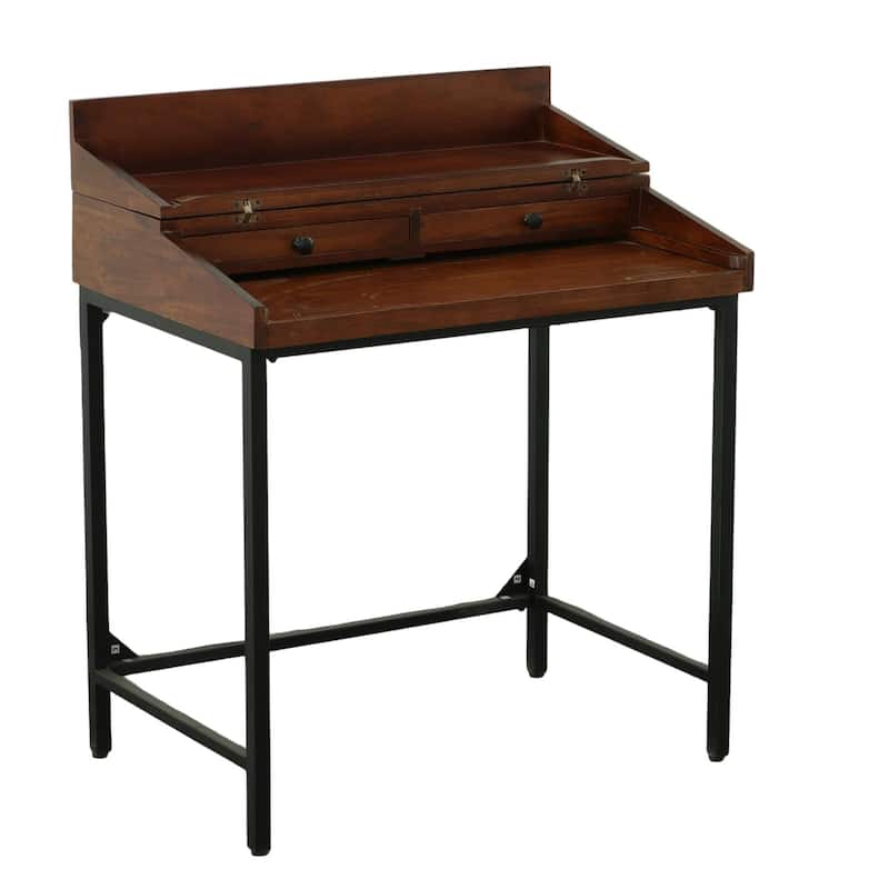 Lift-Top Writing Desk with 2-Drawer - 33" - Brown and Black