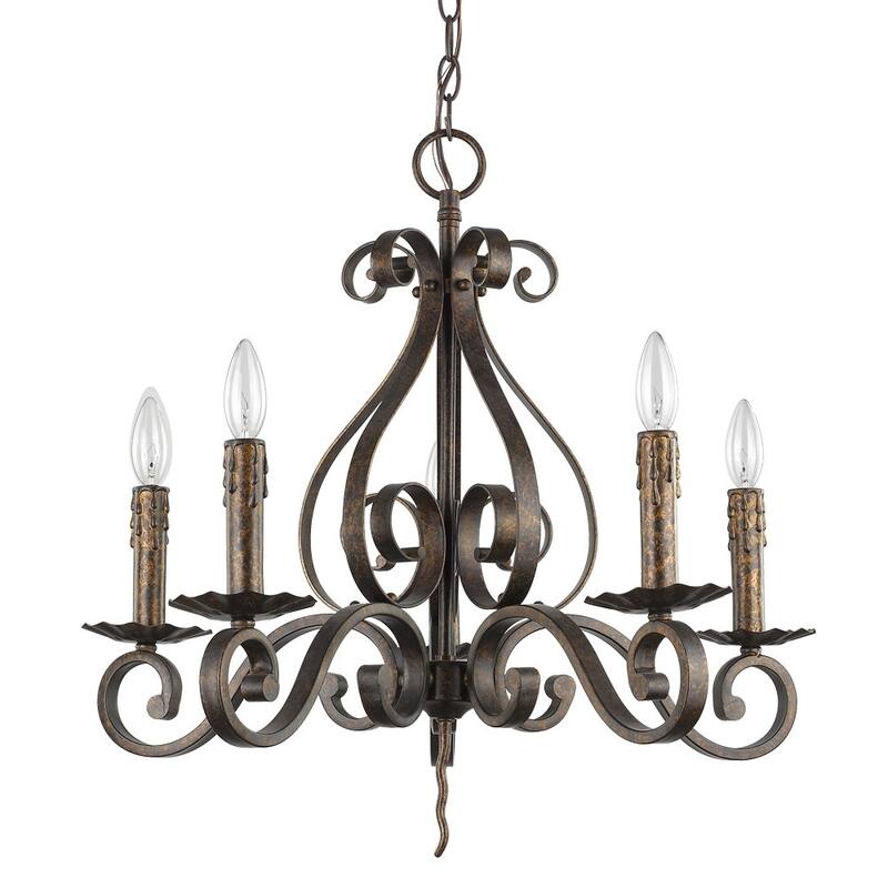 HomeRoots Brown Candle Style Five Light Metal Dimmable Chandelier - 24' X '21.5' X '24