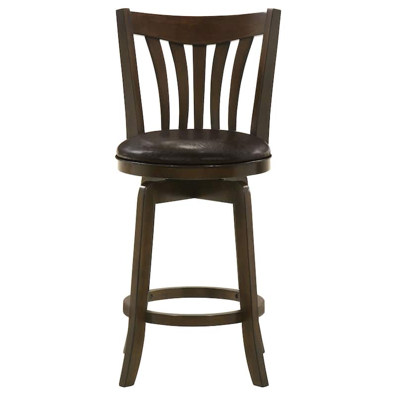 Ethan Swivel Counter Height Chair, Dark Brown Faux Leather, Hardwood