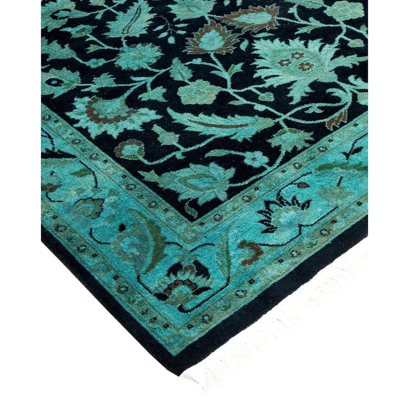 Overton Hand Knotted Wool Vintage Inspired Modern Contemporary Overdyed Black Area Rug - 3' 2" x 5' 2"