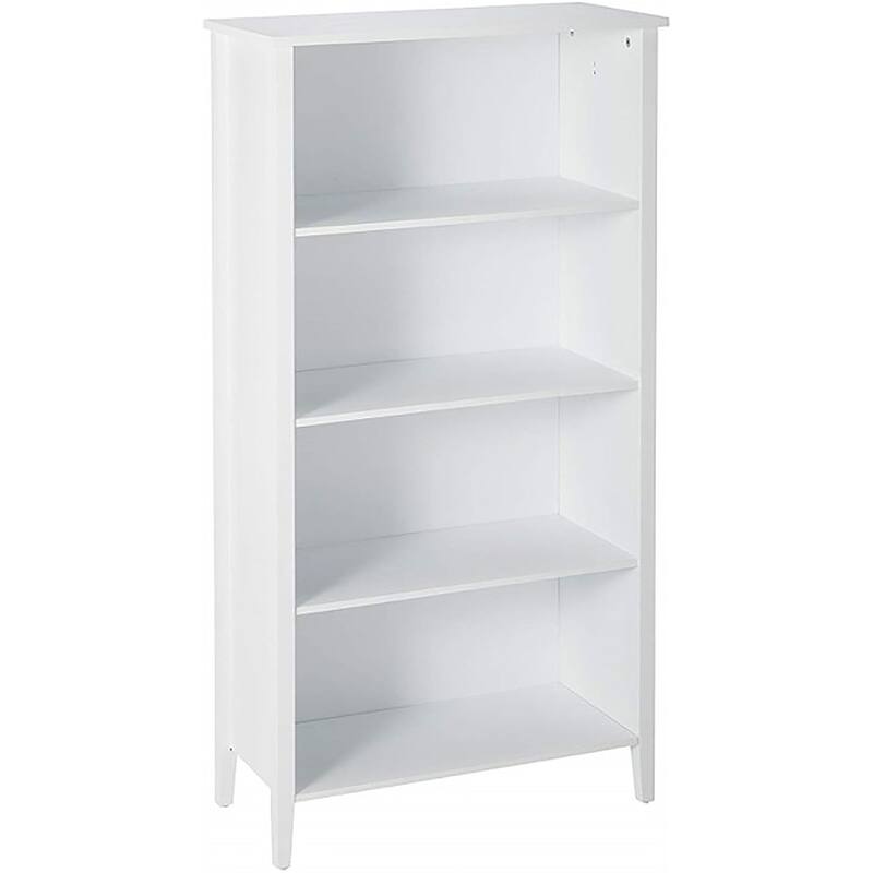 White Finish Wood 4-Shelf Bookcase