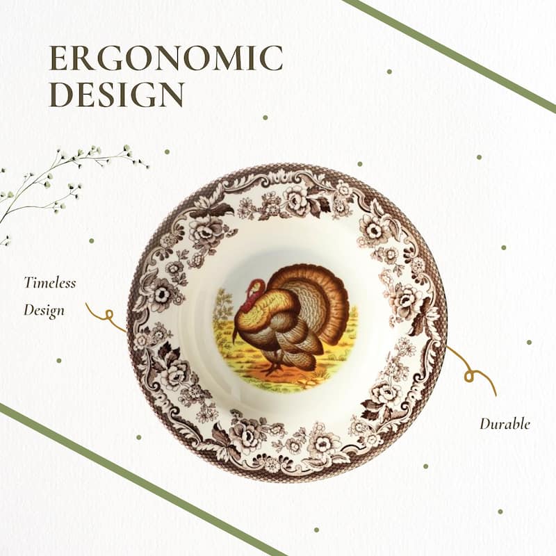 Spode Woodland Set of 4 Turkey Soup Plates - 9 inch