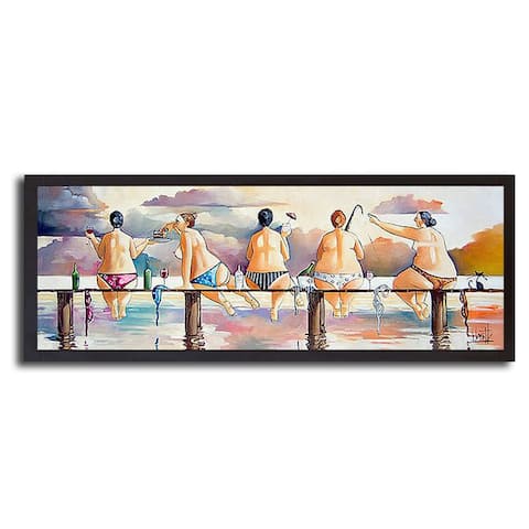 On the Jetty II by Ronald West Black Floater Framed Canvas Art (14 in x 38 in)