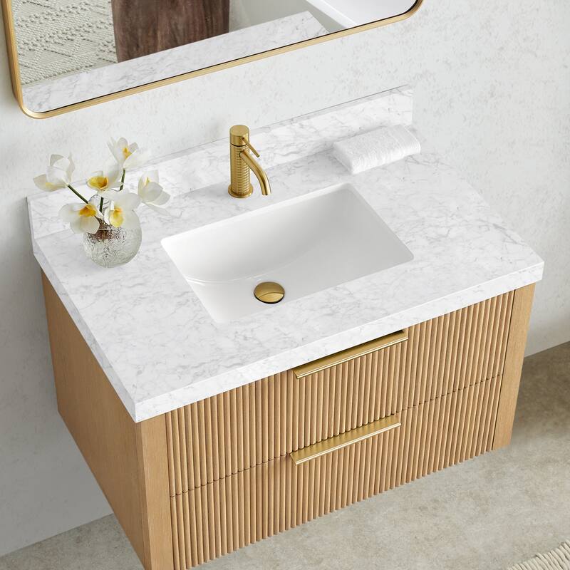 Zevio Natural Marble Vanity Top in Carrara White with Ceramic Sink - 37"W x 22"D - Carrara White
