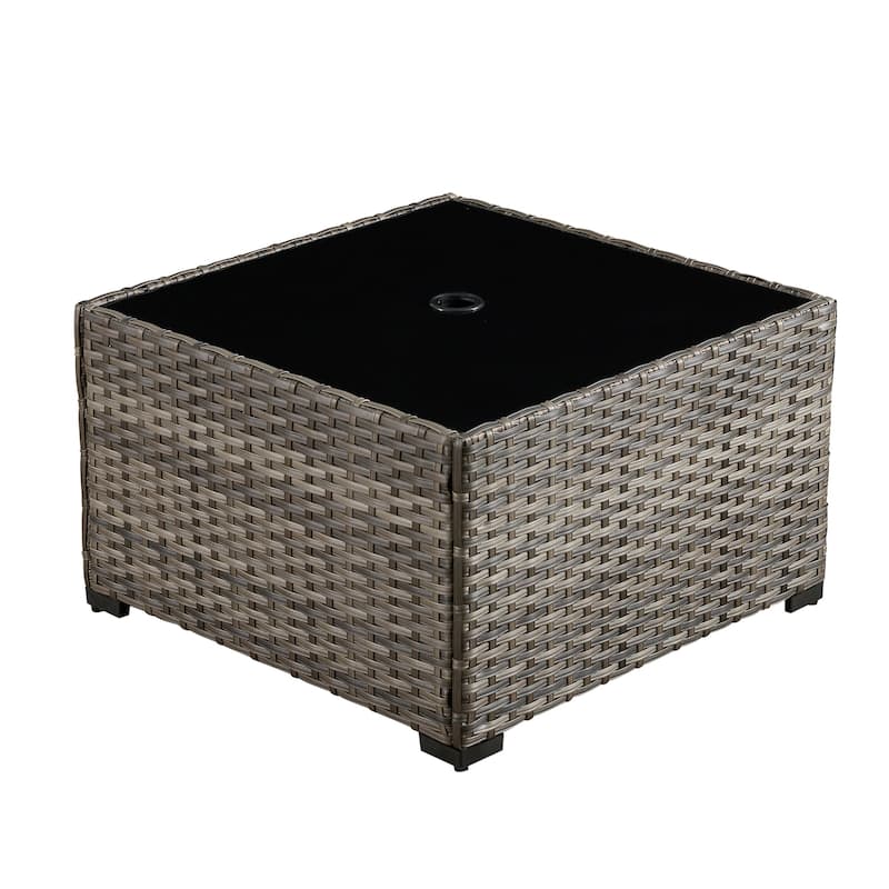 XIZZI Outdoor Wicker Coffee Table with Umbrella Hole for Garden Deck or Poolside