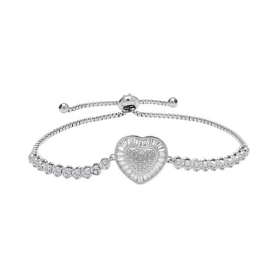 Victoria Townsend Silver Diamond Accent % Cubic Zirconia HEART Adjustable Bracelet