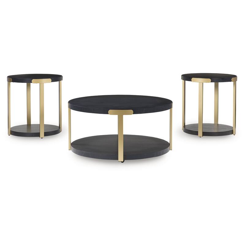 Signature Design by Ashley Shylore Black/Gold Table (Set of 3) - 37"W x 37"D x 18"H