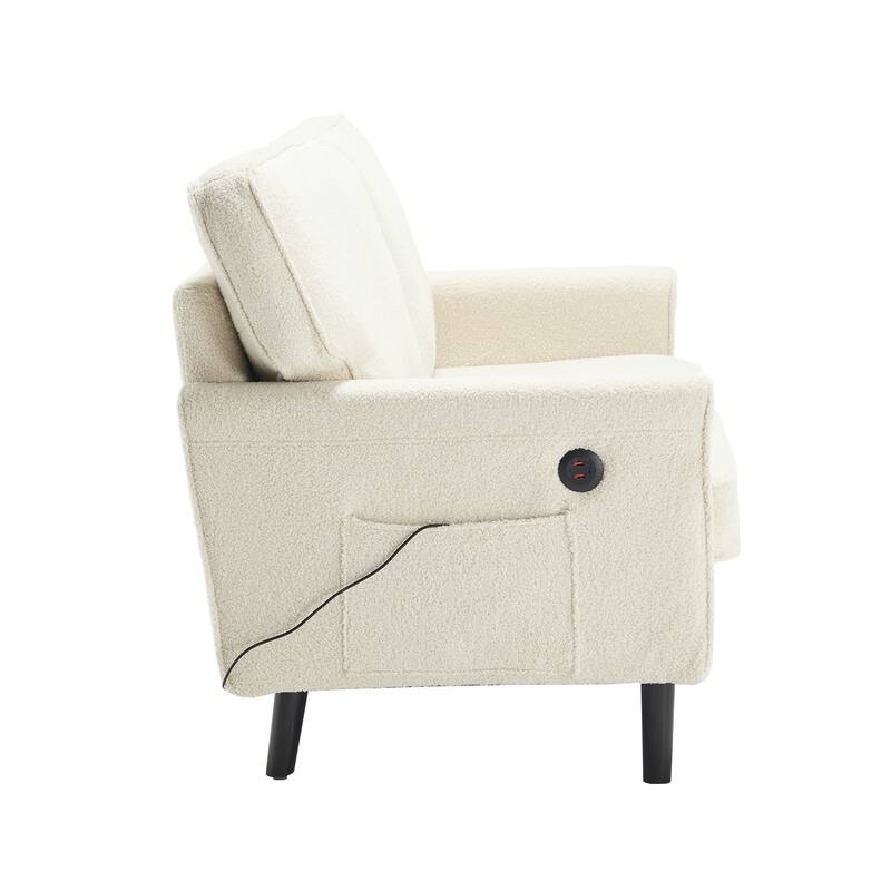 Loveseat Sofa Upholstered Deep Seat Sofa Modern Love Seat with USB & Removable Pillow Cover, Pockets 2-seat Armchair