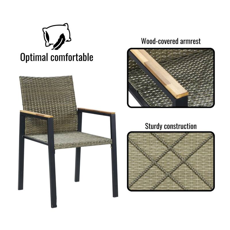 All Weather 7-Piece Patio Dining Table Sets, Patio Conversation Set Acacia Wood Table Top with Umbrella Hole