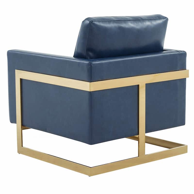 Lincoln Leather Accent Chair With Gold Frame Modern Single Seater Sofa for Living Room and Bedroom - 34"