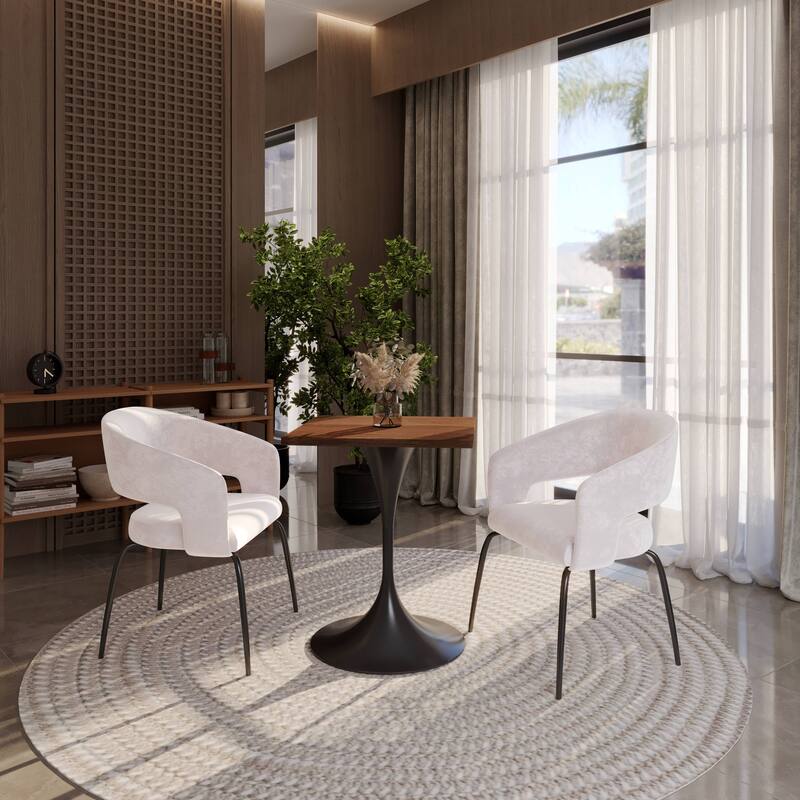 Verve 24 in. Wide Dining Table Square MDF Wood Tabletop in Black Stainless Steel Pedestal Base Accent Kitchen Table