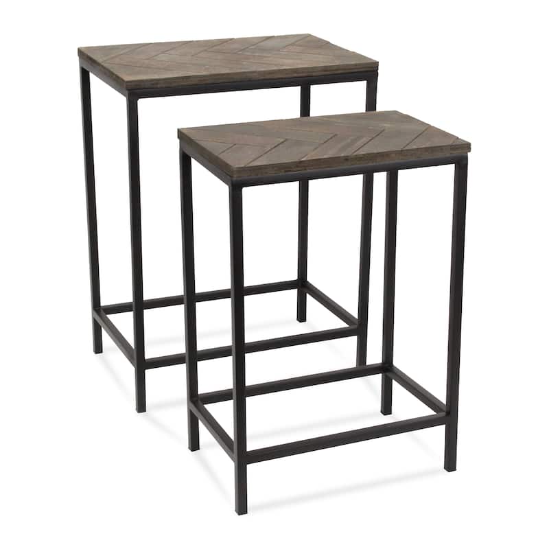 Set of 2 Gray and Black Contemporary Rectangular Side Tables 23.75"