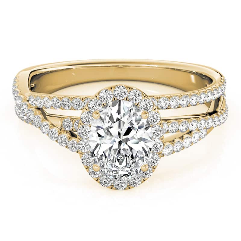 Auriya 14k Yellow Gold Lab Grown Oval Diamond Halo Engagement Ring 0.50 to 5.00 ct. tw. (F-G VS)