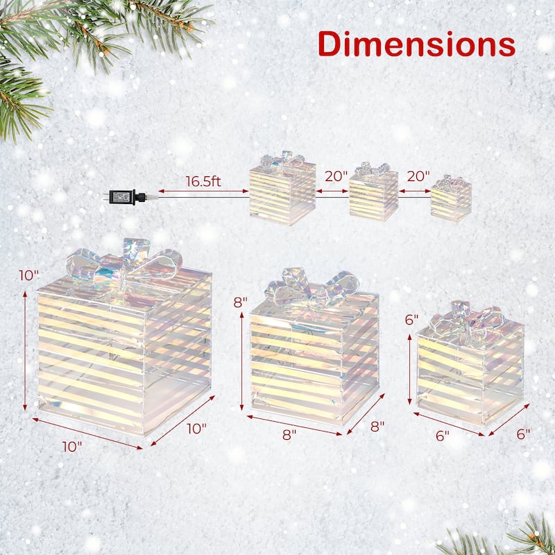 Gymax 3 Pieces Christmas Lighted Gift Boxes 90 LED Light up Present - Multi - See Details
