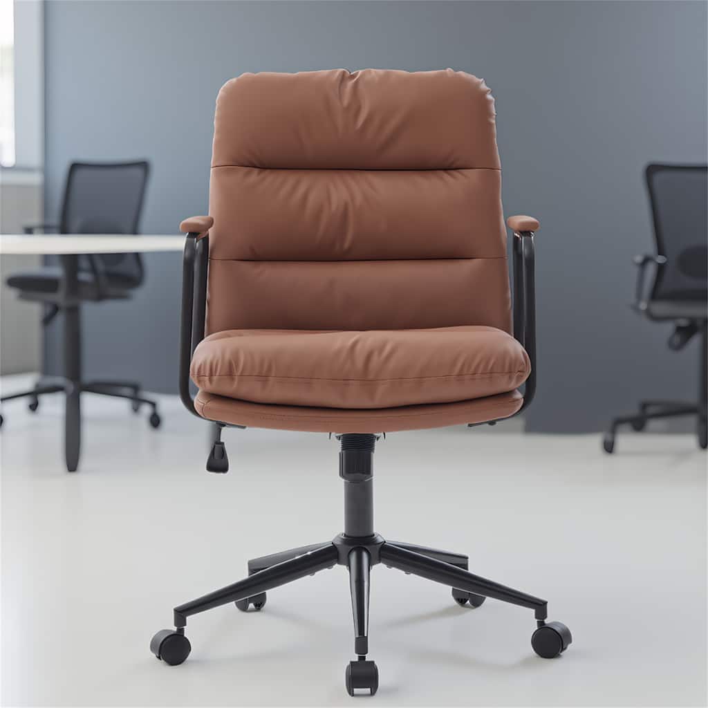 Mid Back Ergonomic Office Chair, PU Leather Swivel Desk Chair