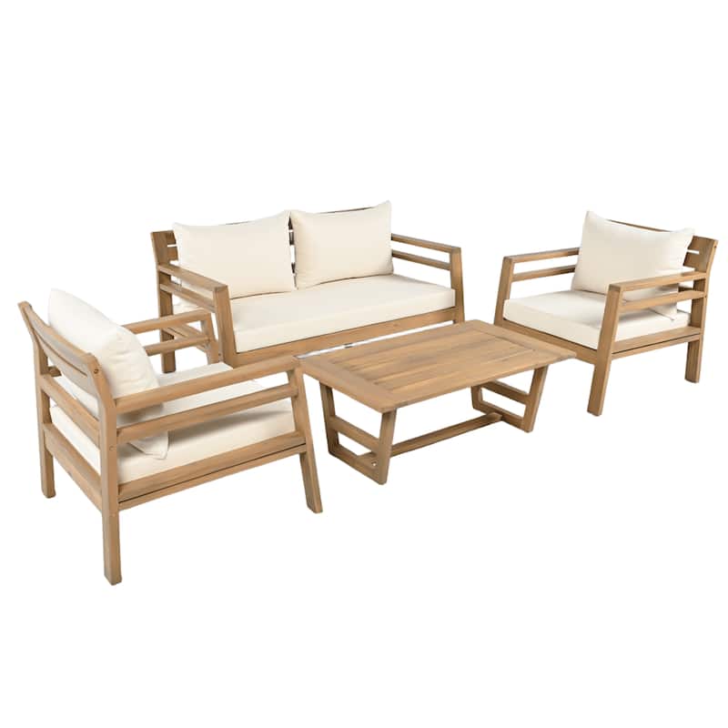 Christopher Knight Home - Everett Outdoor Acacia Wood 4-Piece Patio Conversation Set with Deep Seating and Coffee Table