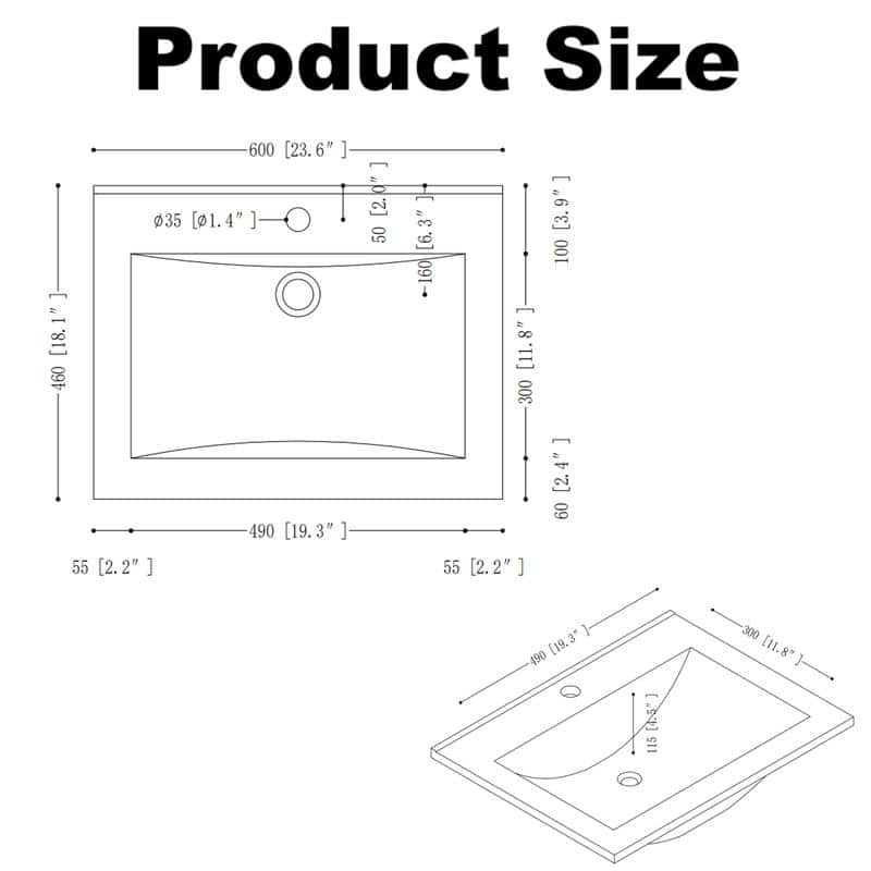 24" Bathroom Vanity with Sink Wall Mounted Cabinet with 2 Drawers - 24" W x 19.69" H