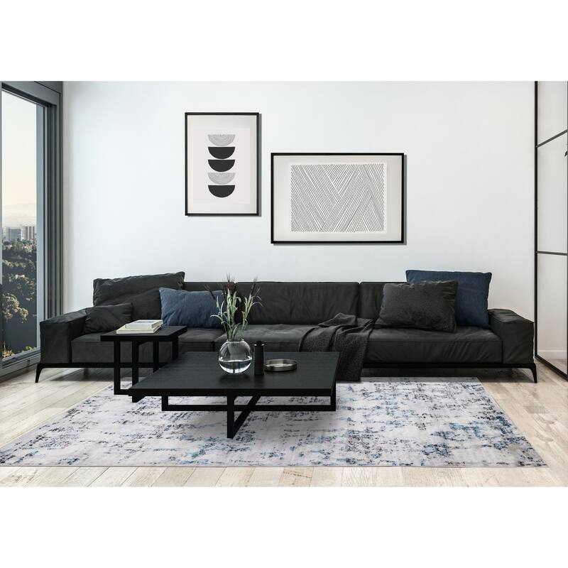 Madrid Collection - Grey Distressed Blue Spackle Rug