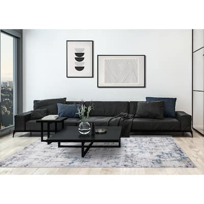 Madrid Collection - Grey Distressed Blue Spackle Rug