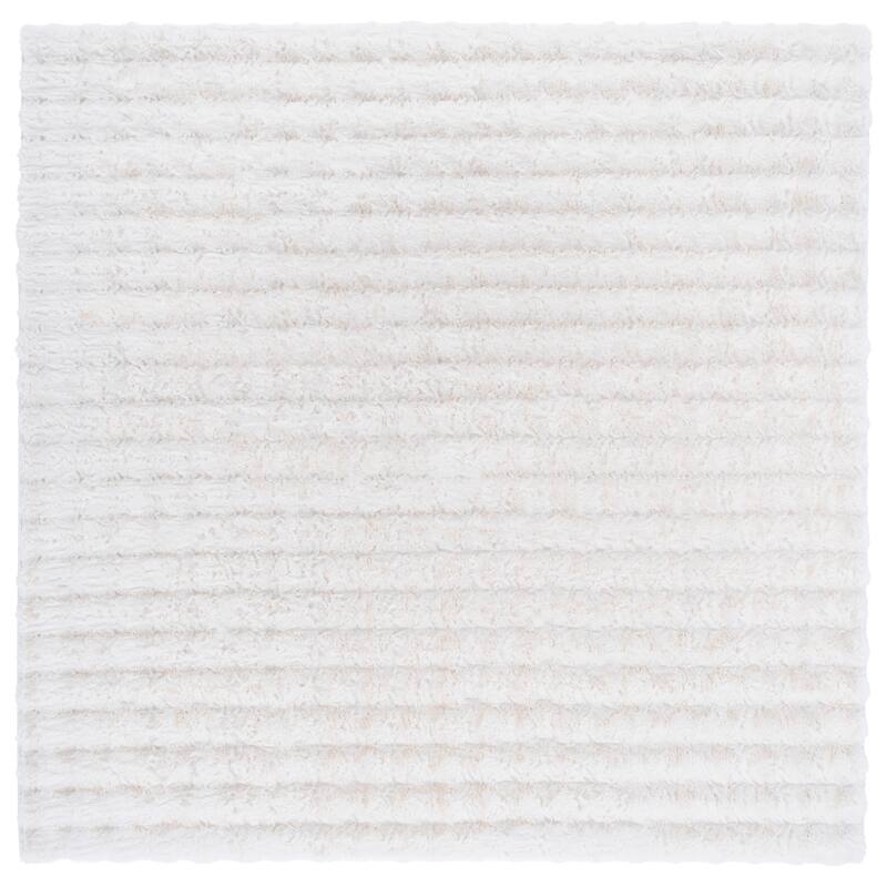SAFAVIEH Faux Rabbit Bubble Ondine Machine Washable & Slip Resistant Shag Rug - 6' Square - Ivory