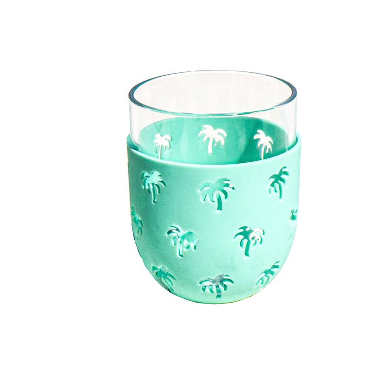 Abode Homewares Party Sleeve Palm Acrylic Stemless Wine Glass - Teal - 15.5 oz - Set of 6