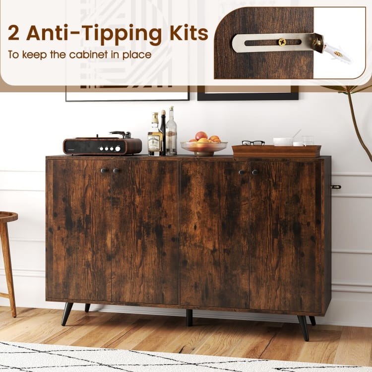 Buffet Sideboard with Adjustable Shelves 4 Doors and Modern Design - 50" x 15" x 31.5"