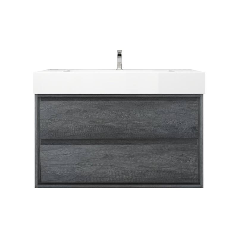 Victoria 42" Wall Mounted Modern Vanity with Acrylic Sink - Smoke Oak - 41.5''