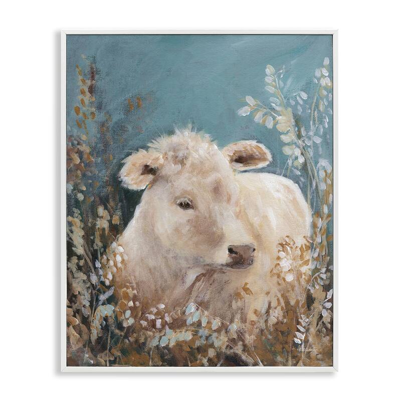 Stupell Soft Cattle Amongst Florals Framed Giclee Art Design By Amanda Hilburn - 16 x 20 - White