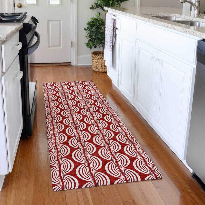 Premium Washable Super Soft Transitional Scallop Mayfield Rug - Red - 2'3" x 7'6"
