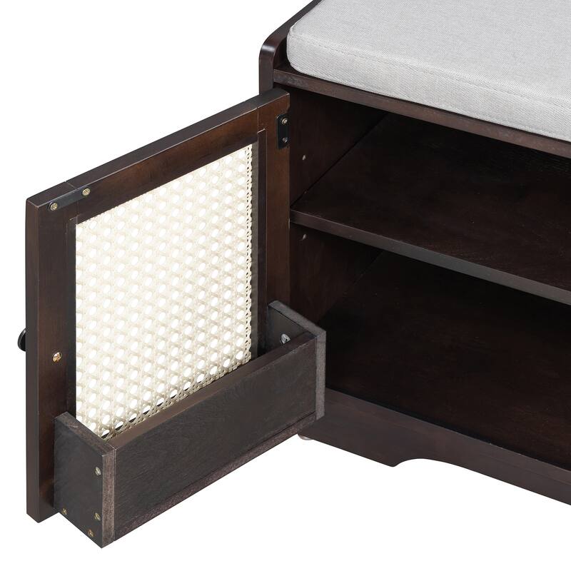 Rustic Entryway Shoe Bench with Removable Cushion