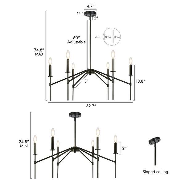 Modern 6-Light Black Chandelier Industrial Metal Light Fixture for Dining Room - 32.7 " L × 13.8 " H