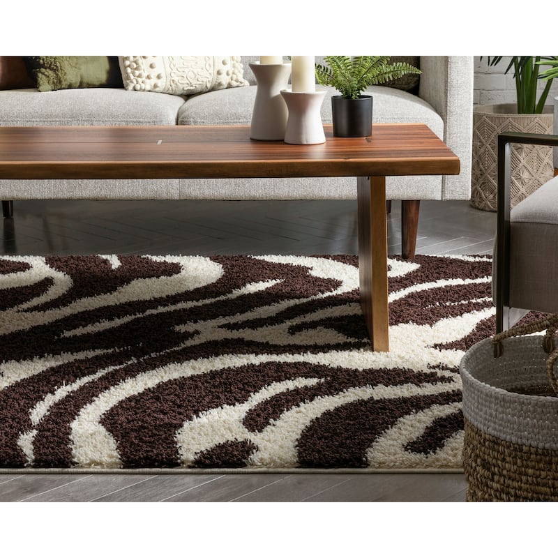 Well Woven Madison Shag Safari Zebra Animal Print Shag Area Rug